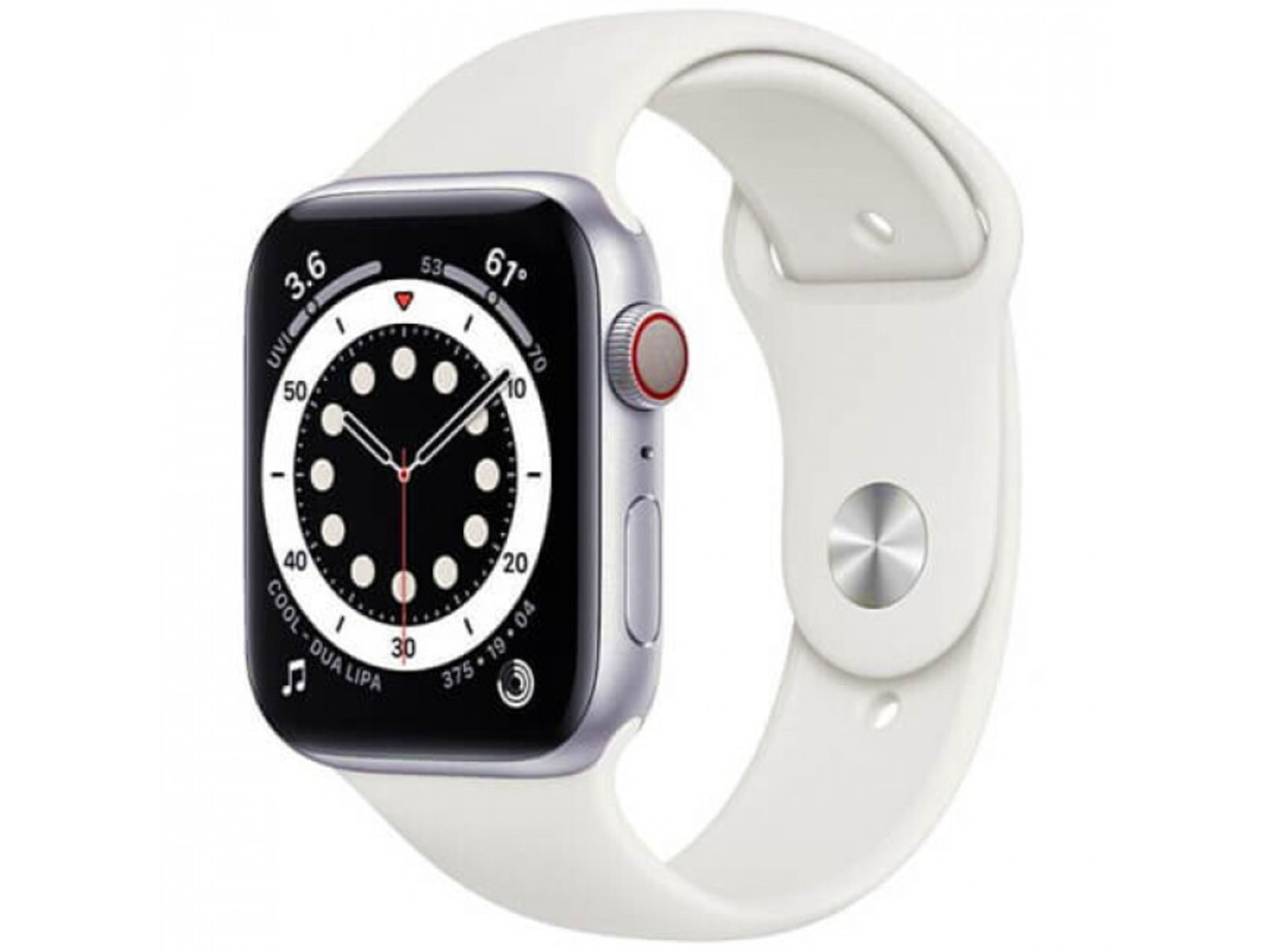 Apple Watch Series 6 40mm GPS + Cellular Silver Aluminum Case with White Sport Band